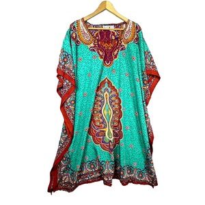 Sante Classics Kaftan Dress Women One Size Multicolor Dashiki Print Handkerchief